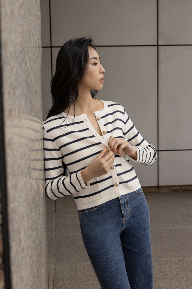 ADDISON PREMIUM STRIPED VINTAGE BUTTON KNIT CARDIGAN