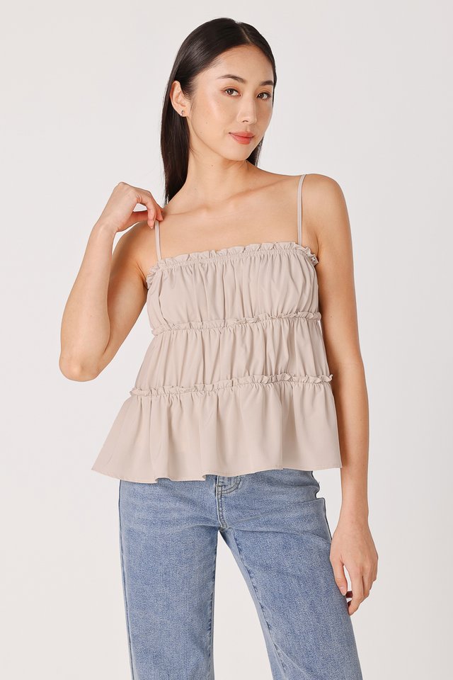 LANE RUFFLE TIERED CAMI BABYDOLL TOP (BONE)