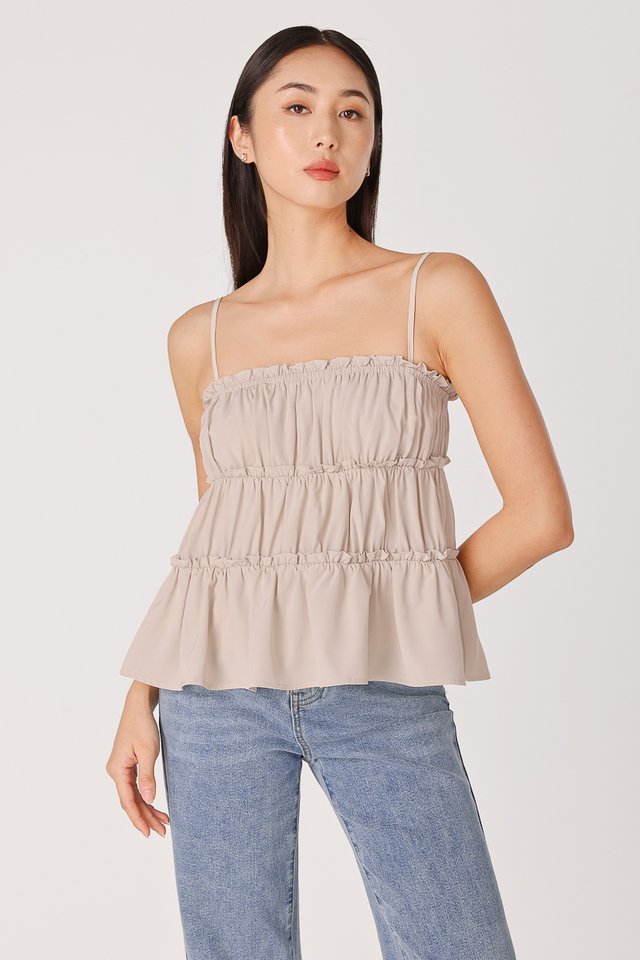 LANE RUFFLE TIERED CAMI BABYDOLL TOP (BONE)