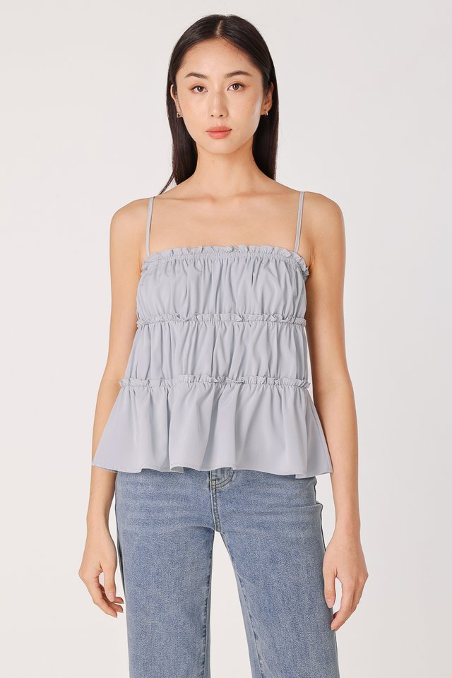 LANE RUFFLE TIERED CAMI BABYDOLL TOP (DOVE BLUE)