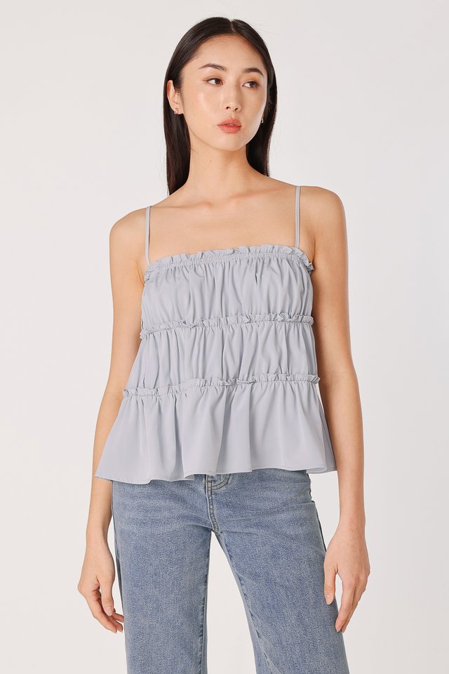 LANE RUFFLE TIERED CAMI BABYDOLL TOP (DOVE BLUE)