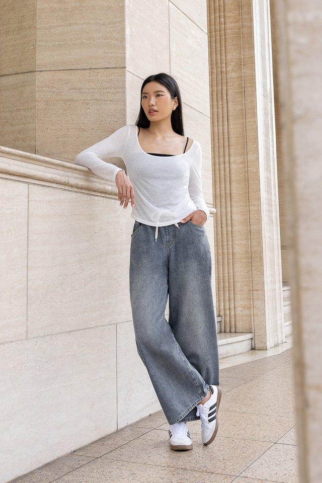 AUTOPILOT DRAWSTRING DENIM JEANS - PETITE (DARK WASHED)