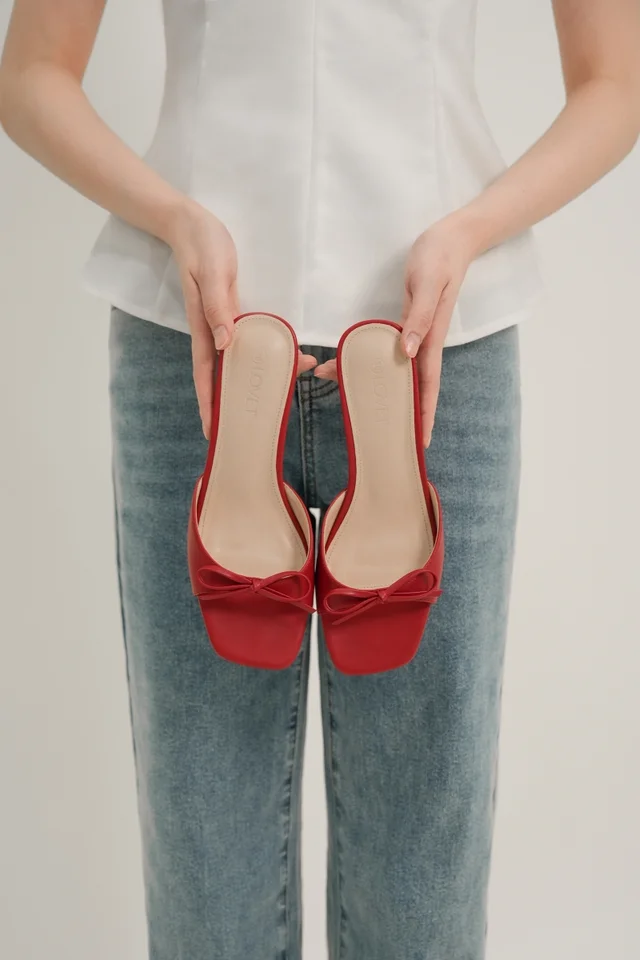 FAUSTINE RIBBON KITTEN HEELS (RED)