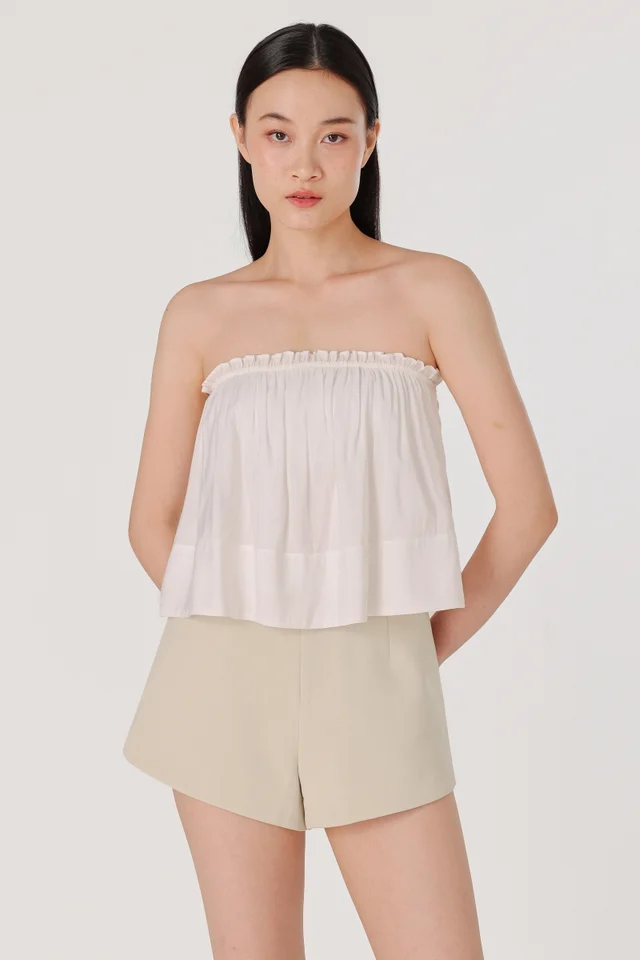 SUZIE PADDED RUFFLE THICK HEM TWO-WAY TOP (WHITE)