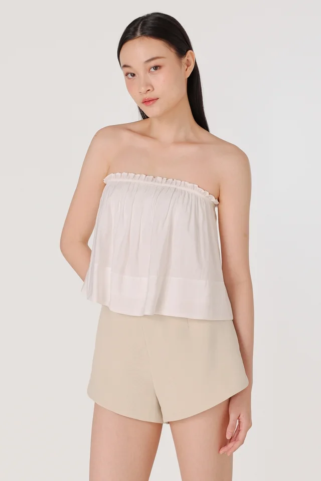 SUZIE PADDED RUFFLE THICK HEM TWO-WAY TOP (WHITE)