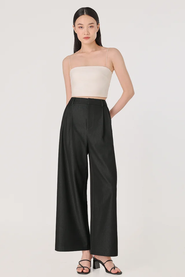 NYLA DENIM CHAMBRAY STRAIGHT LEG PANTS (BLACK DENIM)