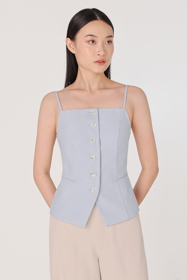 CAMILA WELT POCKET SHELL BUTTON VEST TOP (BLUE)