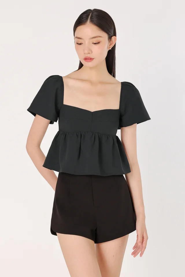 ANGELA PADDED FLUTTER SLEEVE BABYDOLL TOP (GRAPHITE)