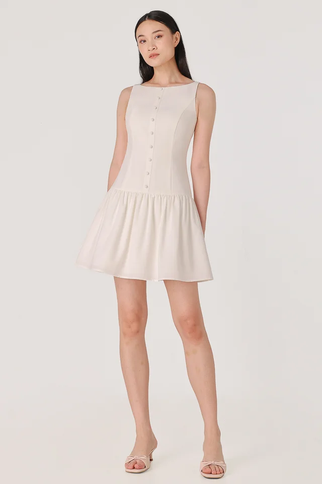 AMORA PADDED LOW WAIST BUTTON SKORTS DRESS (WHITE)