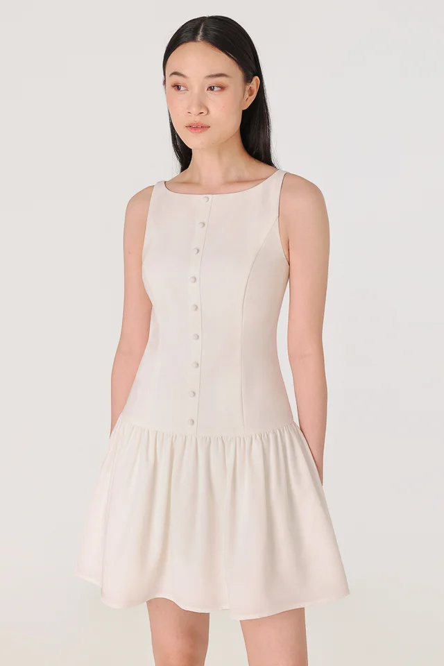 AMORA PADDED LOW WAIST BUTTON SKORTS DRESS (WHITE)