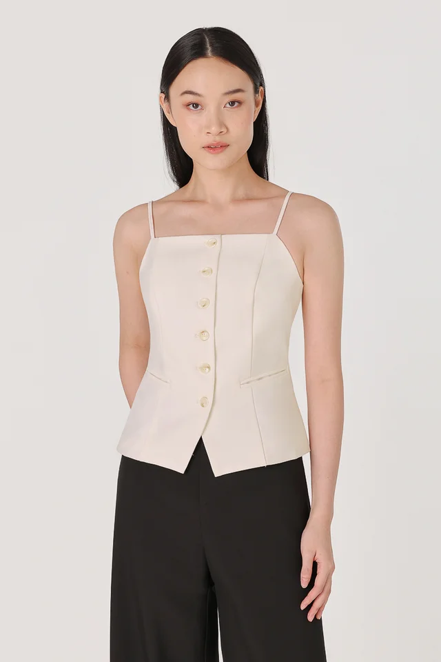 CAMILA WELT POCKET SHELL BUTTON VEST TOP (OFF-WHITE)