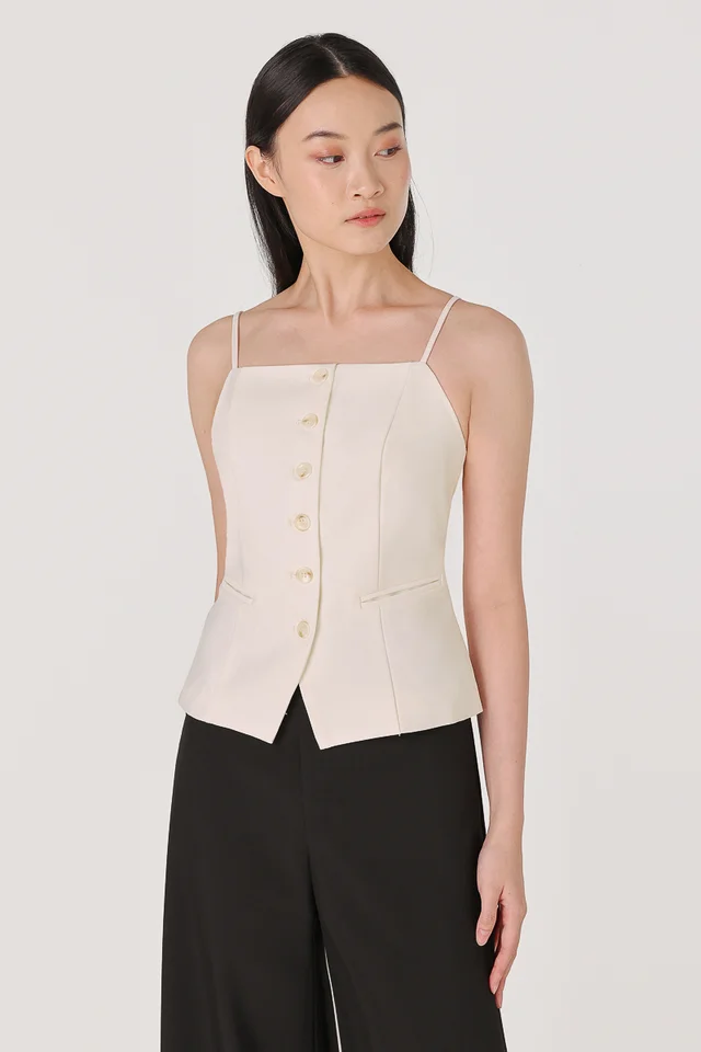 CAMILA WELT POCKET SHELL BUTTON VEST TOP (OFF-WHITE)