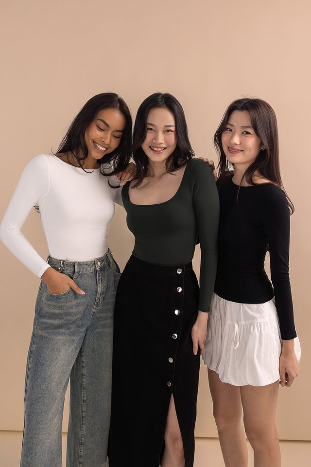 AFTER HOURS BUTTON SIDE SLIT MIDAXI SKIRT (BLACK)