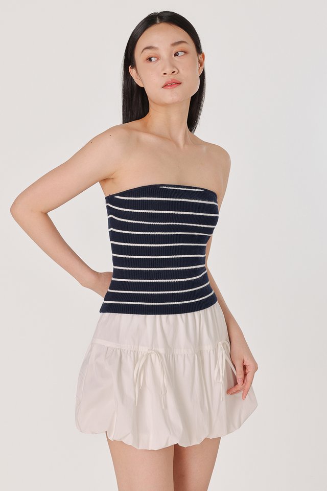 EUGENA STRIPED KNIT TUBE TOP (NAVY)