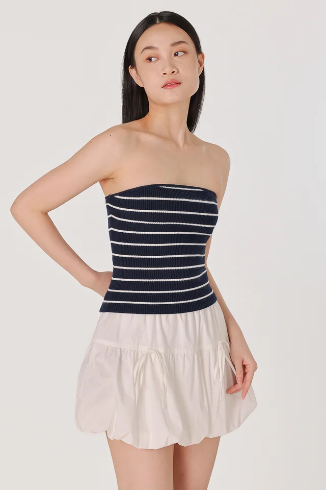 EUGENA STRIPED KNIT TUBE TOP (NAVY)