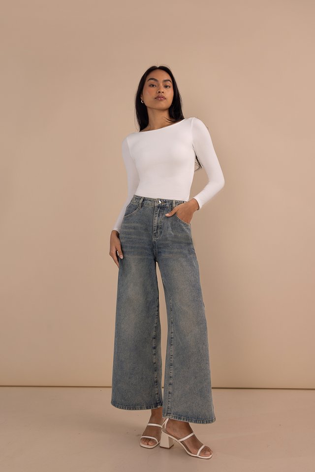 REGULATION BUCKLE WIDE LEG DENIM JEANS - REGULAR (VINTAGE WASHED)