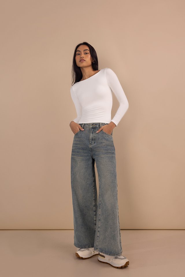 REGULATION BUCKLE WIDE LEG DENIM JEANS - REGULAR (VINTAGE WASHED)