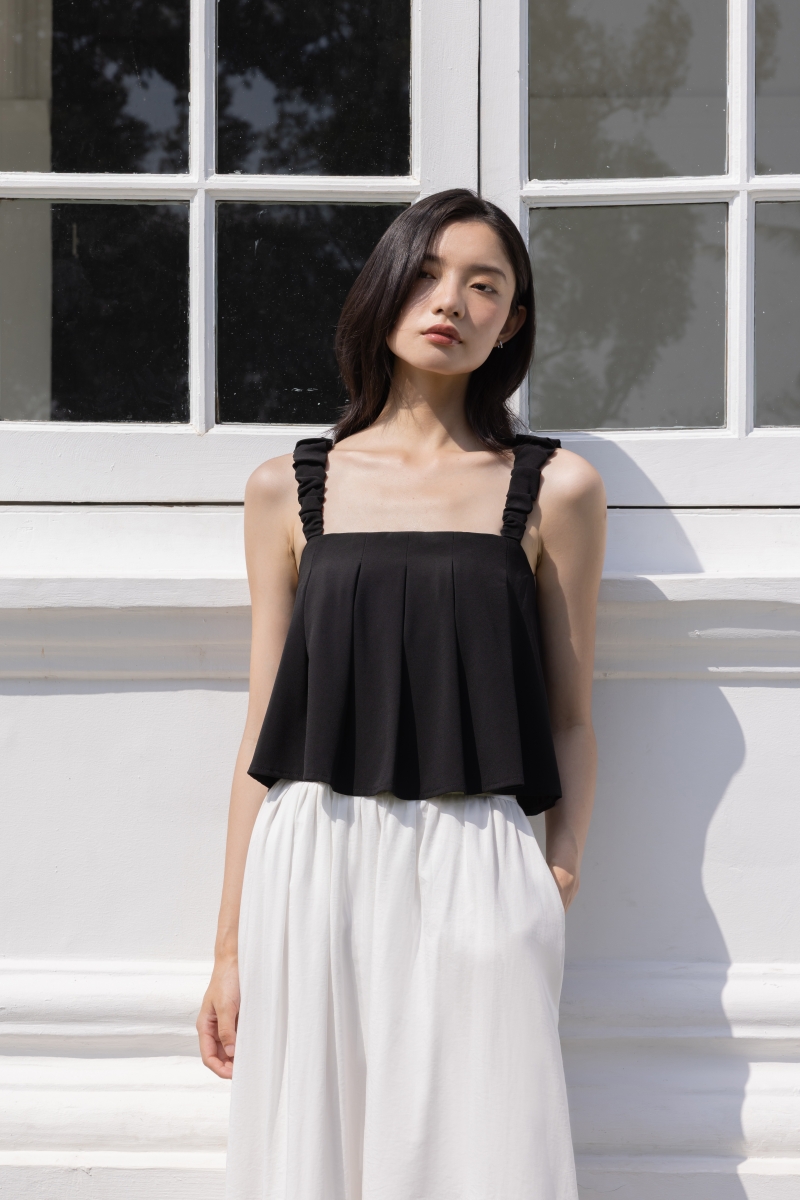 トップス SQUARE NECK LADY LIKE PLEATS TOP CHERELLE LINEN PADDED SQUARE NECK BUSTLINE TOP (WHITE) | Lovet