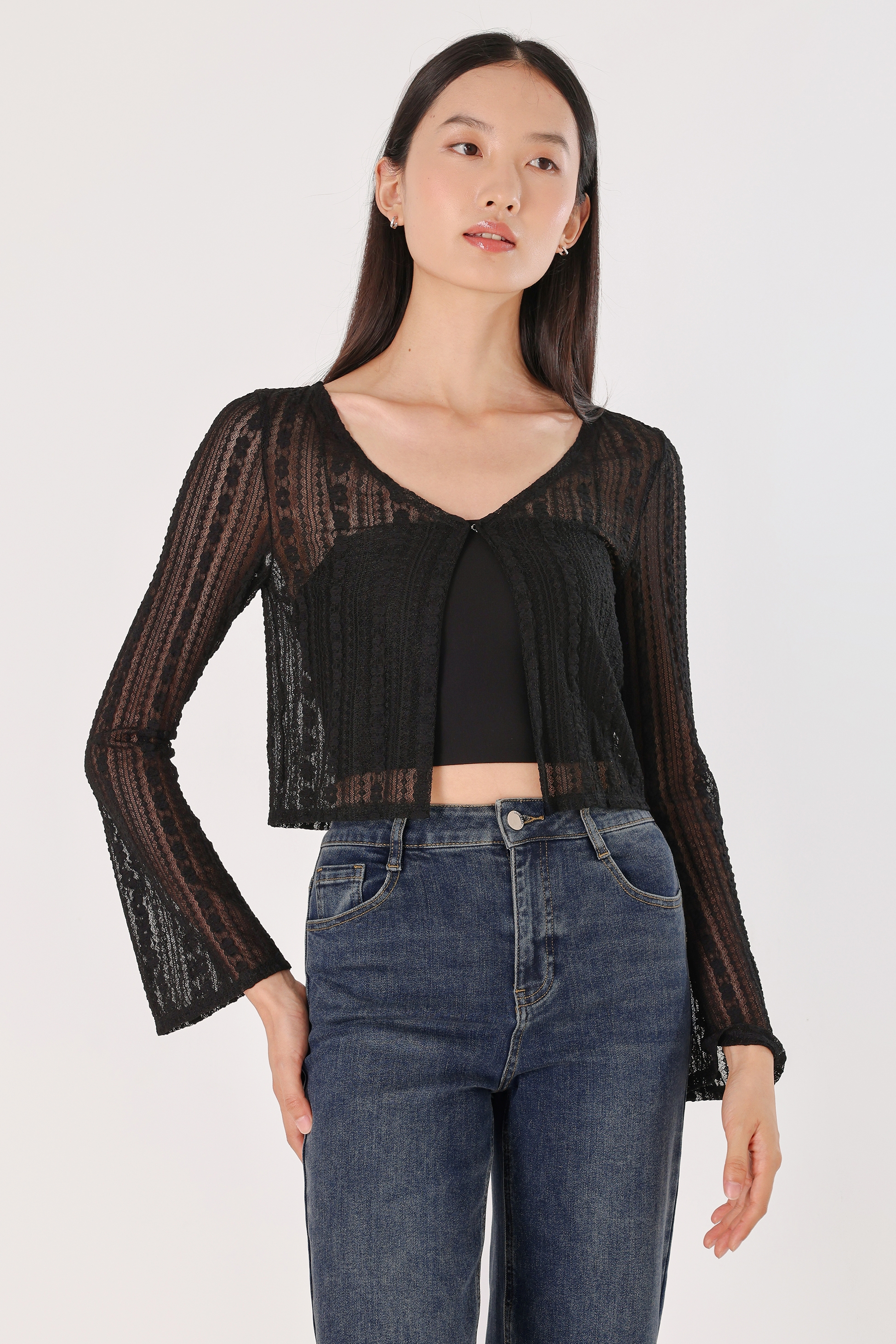 KAYLA LACE CLASP CARDIGAN (BLACK) | Lovet