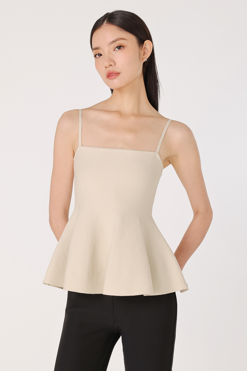 FELICIA PEPLUM KNIT CAMI TOP (OAT) | Lovet