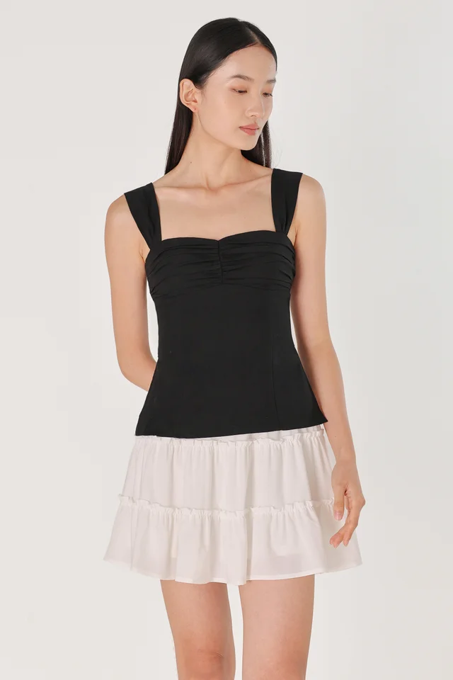 NIKKI PADDED RUCHED BUST SIDE SLIT TOP (BLACK)