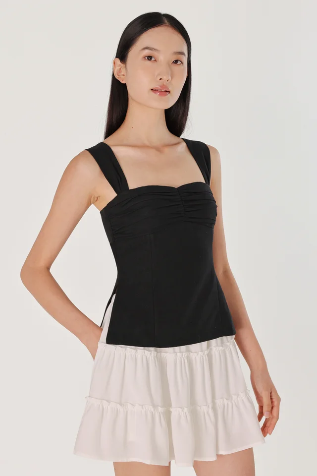NIKKI PADDED RUCHED BUST SIDE SLIT TOP (BLACK)