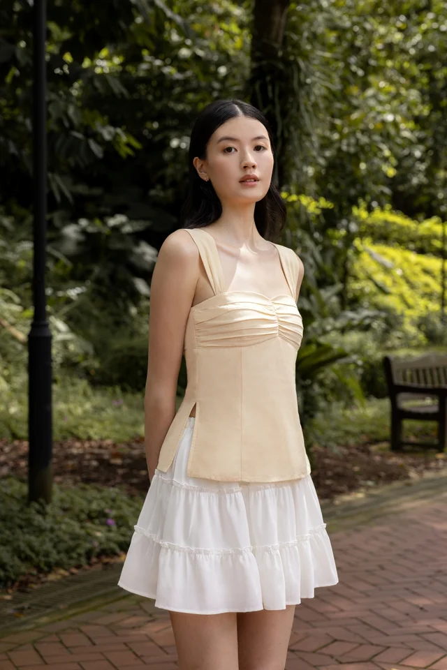 NIKKI PADDED RUCHED BUST SIDE SLIT TOP (YELLOW)