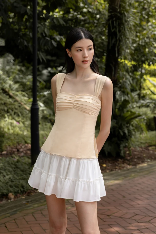 NIKKI PADDED RUCHED BUST SIDE SLIT TOP (YELLOW)