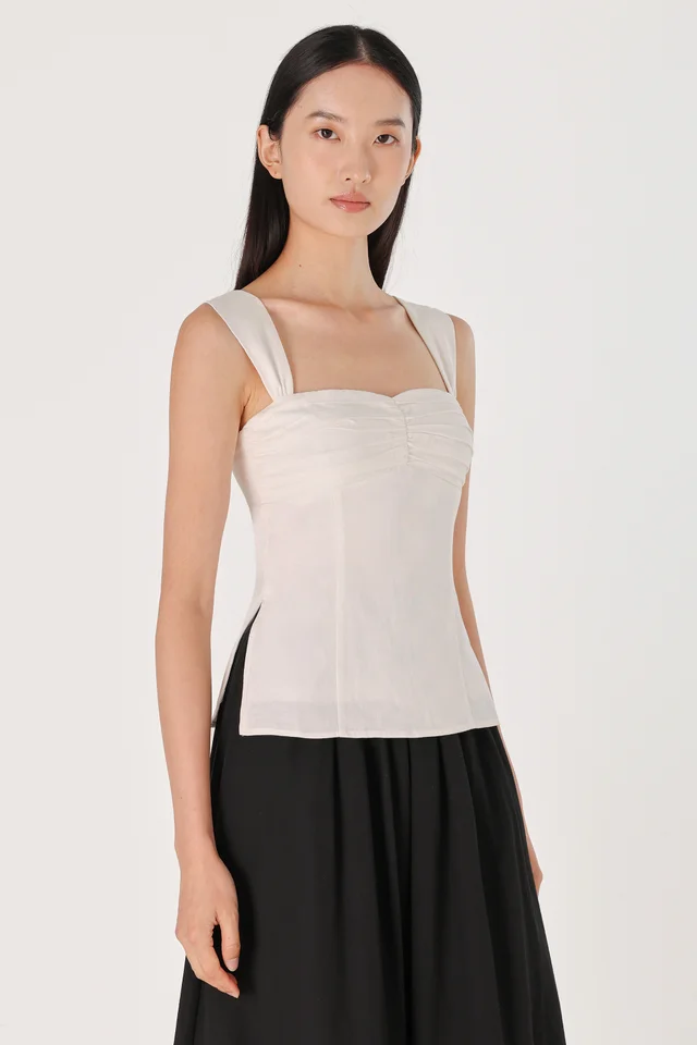 NIKKI PADDED RUCHED BUST SIDE SLIT TOP (WHITE)