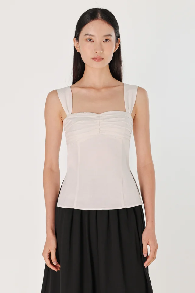 NIKKI PADDED RUCHED BUST SIDE SLIT TOP (WHITE)