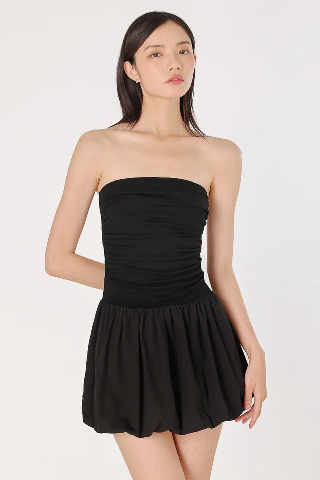 CLAUDIA PADDED RIBBED TUBE BUBBLE SKORTS DRESS (BLACK)