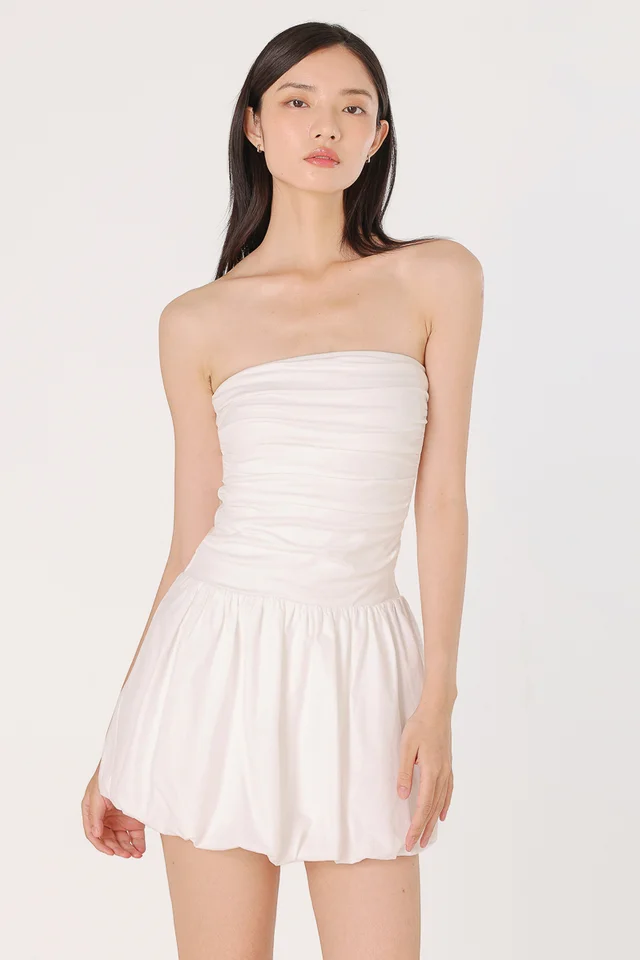 CLAUDIA PADDED RIBBED TUBE BUBBLE SKORTS DRESS (WHITE)