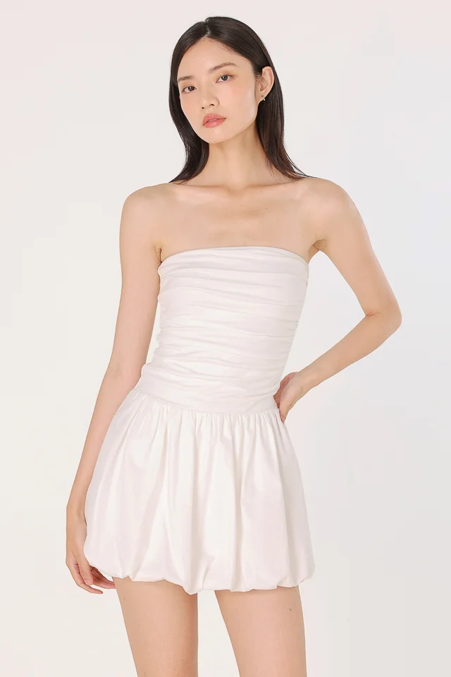 CLAUDIA PADDED RIBBED TUBE BUBBLE SKORTS DRESS (WHITE)
