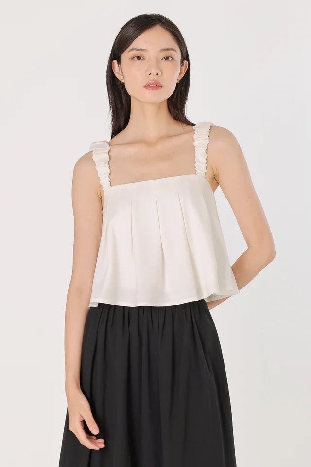 SHANNON PADDED BUBBLE RUCHED STRAP PLEATED TOP (OFF-WHITE)