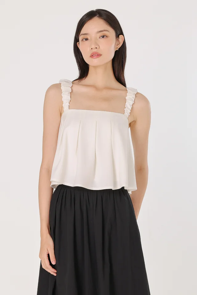 SHANNON PADDED BUBBLE RUCHED STRAP PLEATED TOP (OFF-WHITE)