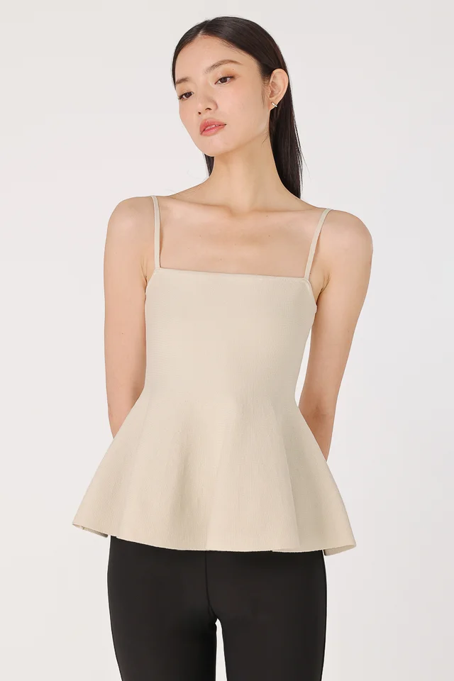 FELICIA PEPLUM KNIT CAMI TOP (OAT)