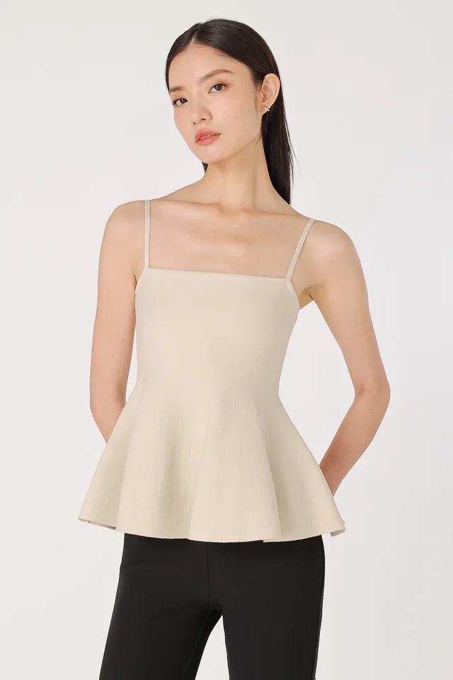 FELICIA PEPLUM KNIT CAMI TOP (OAT)