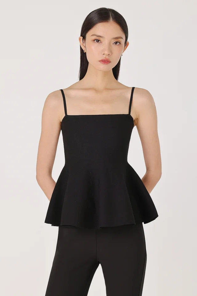 FELICIA PEPLUM KNIT CAMI TOP (BLACK)