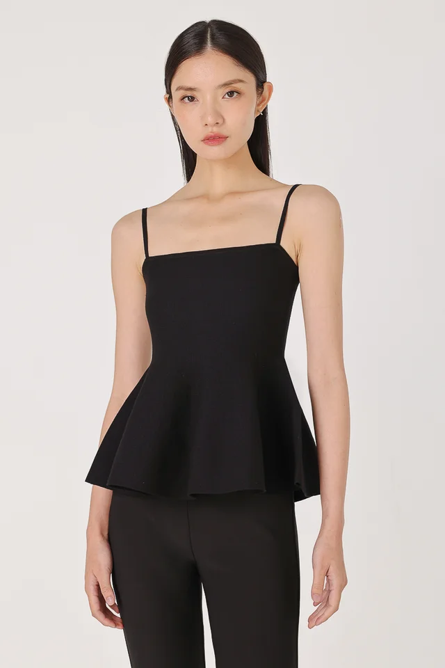 FELICIA PEPLUM KNIT CAMI TOP (BLACK)