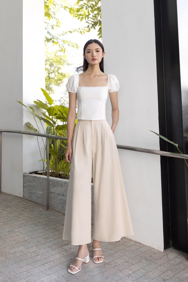 MANDY DOUBLE PLEATED WIDE LEG PANTS - PETITE (OAT)