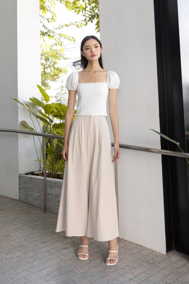 MANDY DOUBLE PLEATED WIDE LEG PANTS - PETITE (OAT)