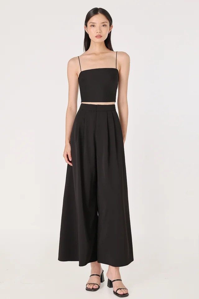MANDY DOUBLE PLEATED WIDE LEG PANTS - REGULAR (BLACK)