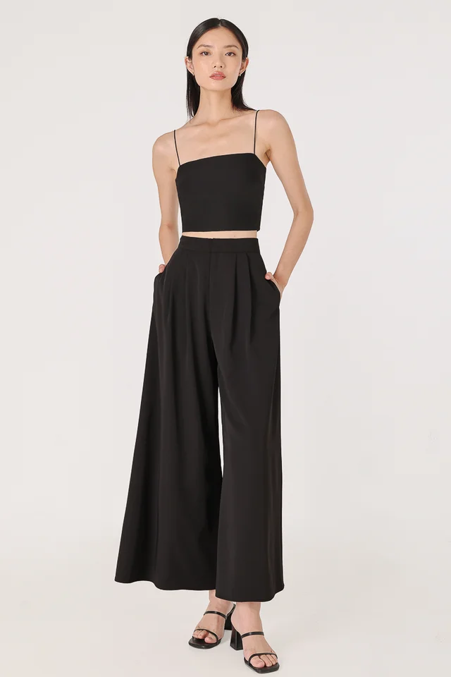 MANDY DOUBLE PLEATED WIDE LEG PANTS - REGULAR (BLACK)