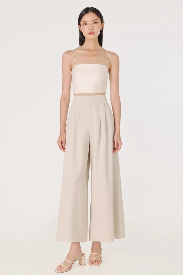 MANDY DOUBLE PLEATED WIDE LEG PANTS - REGULAR (OAT)