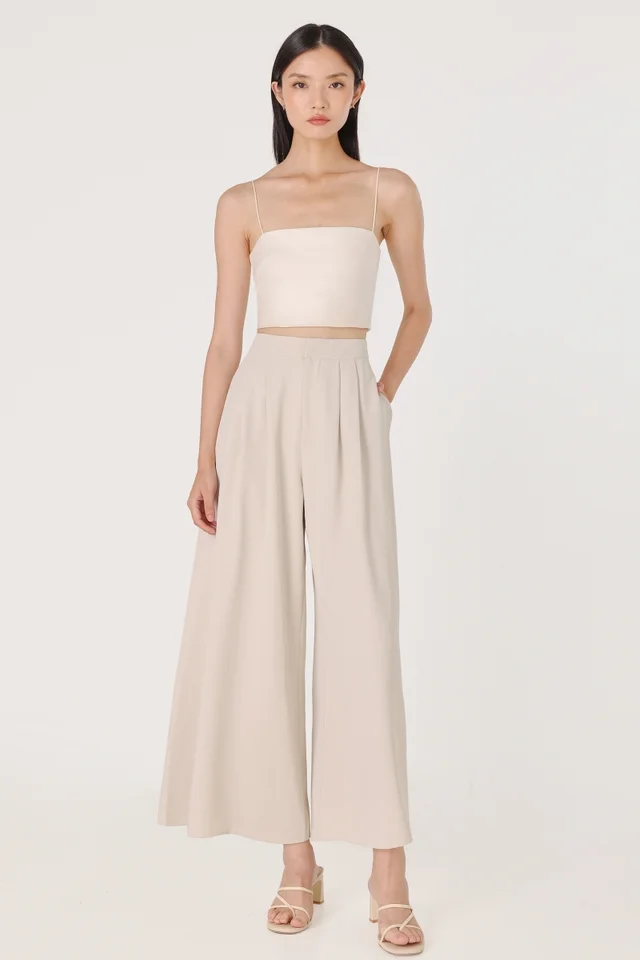 MANDY DOUBLE PLEATED WIDE LEG PANTS - REGULAR (OAT)