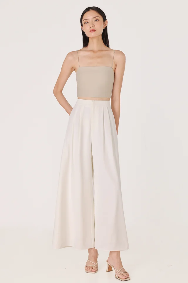 MANDY DOUBLE PLEATED WIDE LEG PANTS - REGULAR (WHITE)