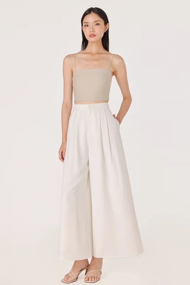 MANDY DOUBLE PLEATED WIDE LEG PANTS - REGULAR (WHITE)