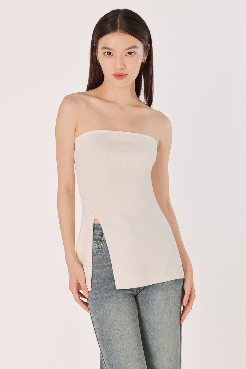 HEATHER COTTON KNIT TUBETOP Miranda Tube Top - Heather Grey