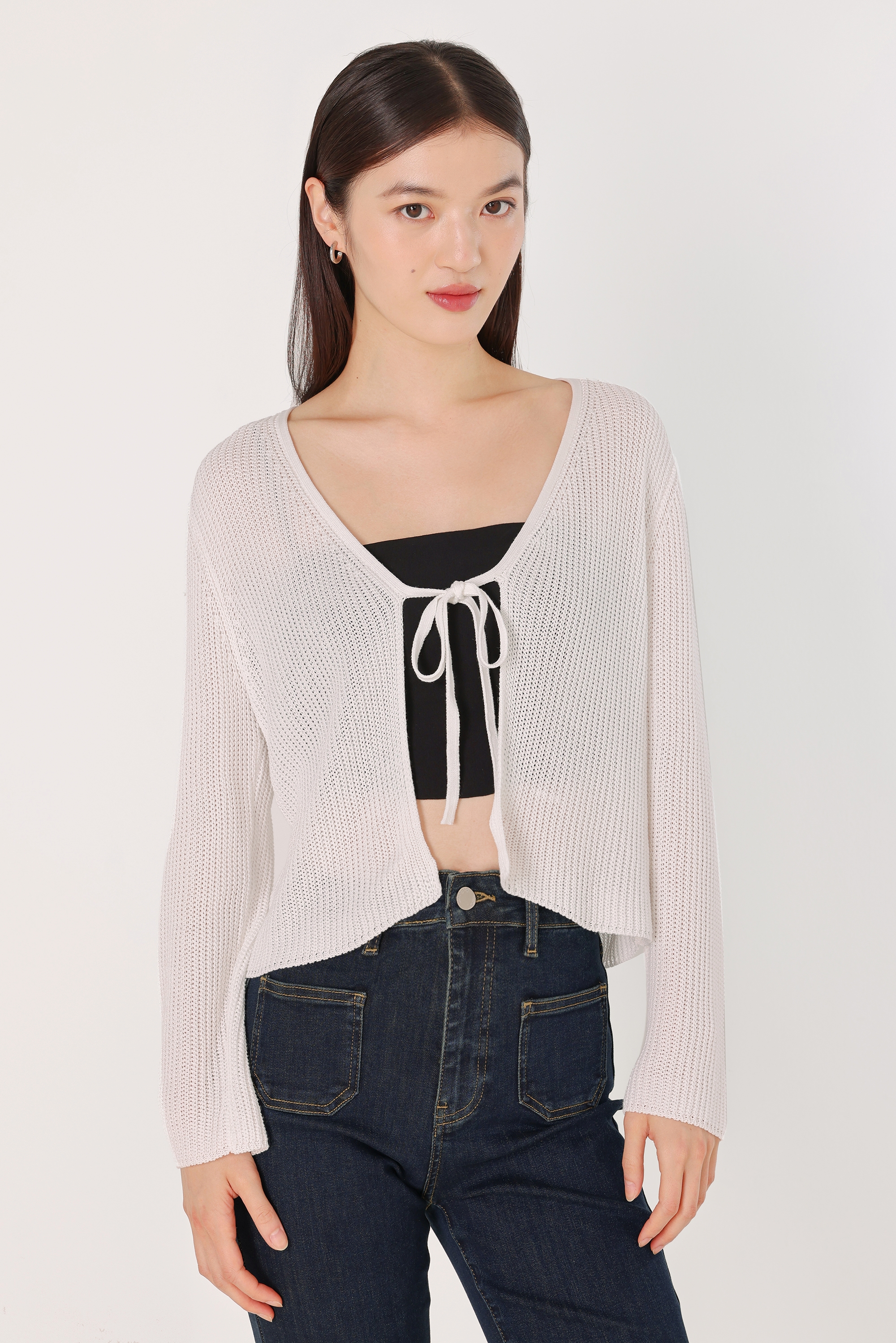 トップス double ribbon knit cardigan タナカダイスケ| double ribbon knit cardigan Black