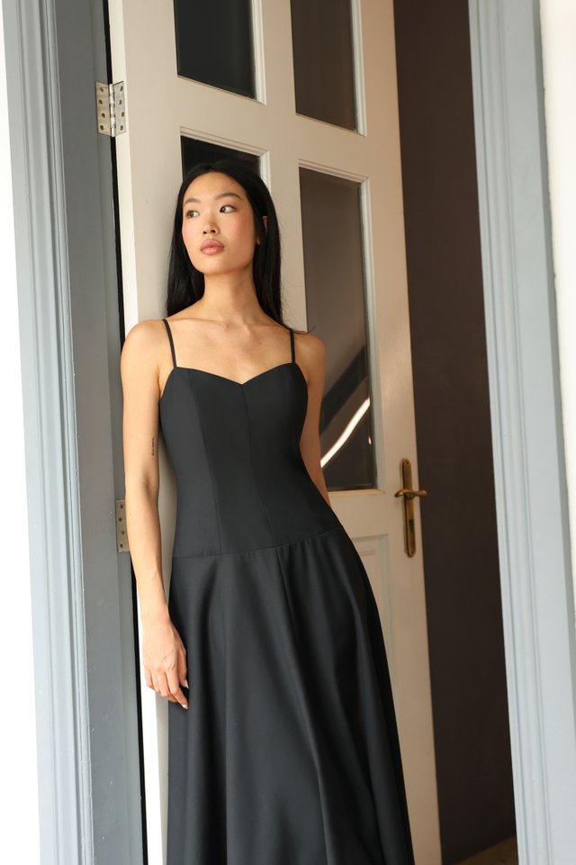 DIYORA PADDED V-NECK PANEL CAMI MIDAXI DRESS (GREY)